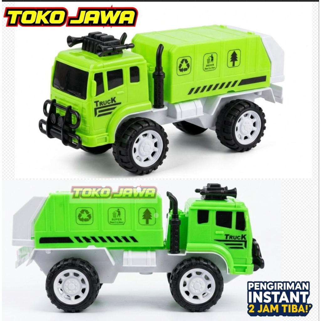 Mainan Truk Sampah Edukasi - Garbage Truck Friction Go Green Warna Hijau