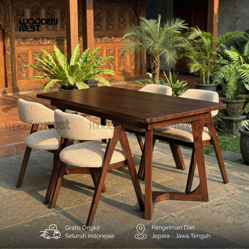 SET MEJA MAKAN MINIMALIS KAYU JATI / DINING SET KAYU JATI / DINING CHAIR / KURSI A WOODENNEST
