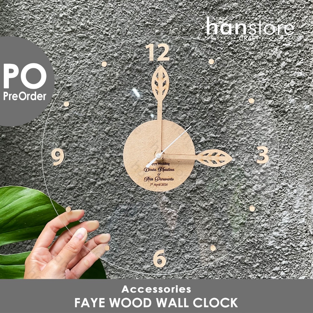 PO FAYE Wood Wall Clock / Custom Acrylic Wooden Wedding Wall Clock / Jam dinding custom / Jam Akrili