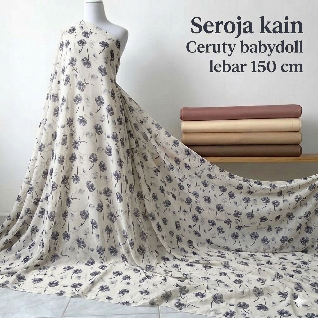 Kain Sifon Ceruty Motif Bunga Kecil Abu Bahan Dress Gamis Jilbab Flowy Premium Mnt