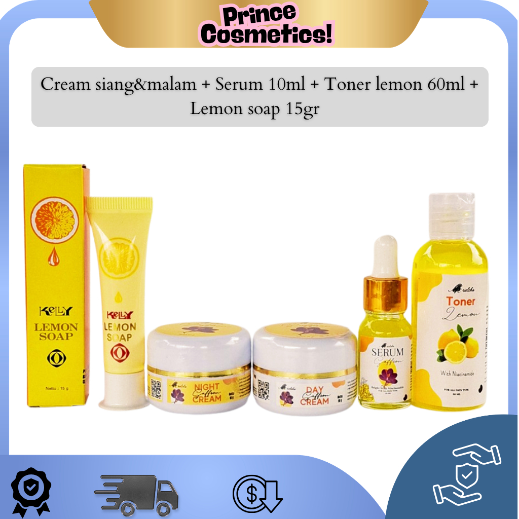 PK  - Paket Saffron + Kelly Cream Siang Malam + Serum + Toner Ekstrak Lemon + Kelly Lemon Soap 15gr