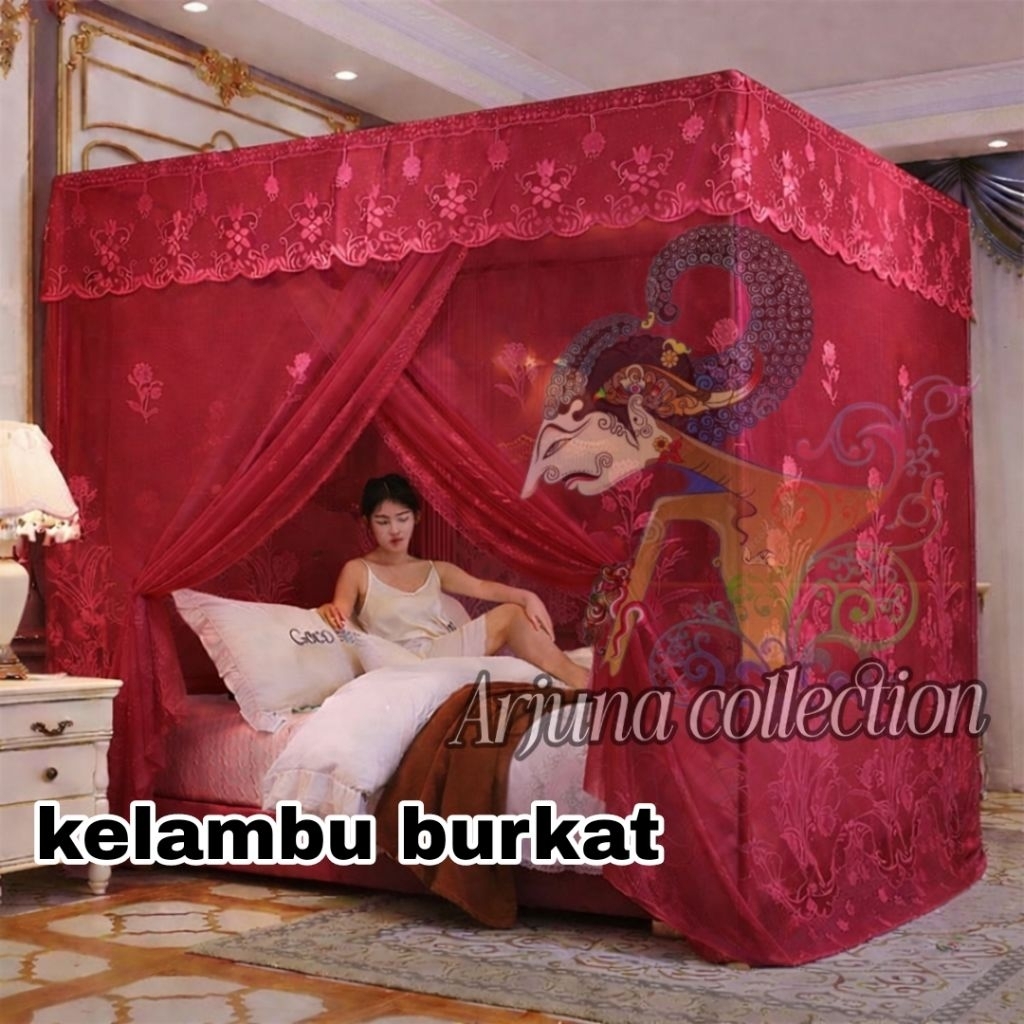 kelambu berkualitas mewah motif bunga timbul bahan burkat