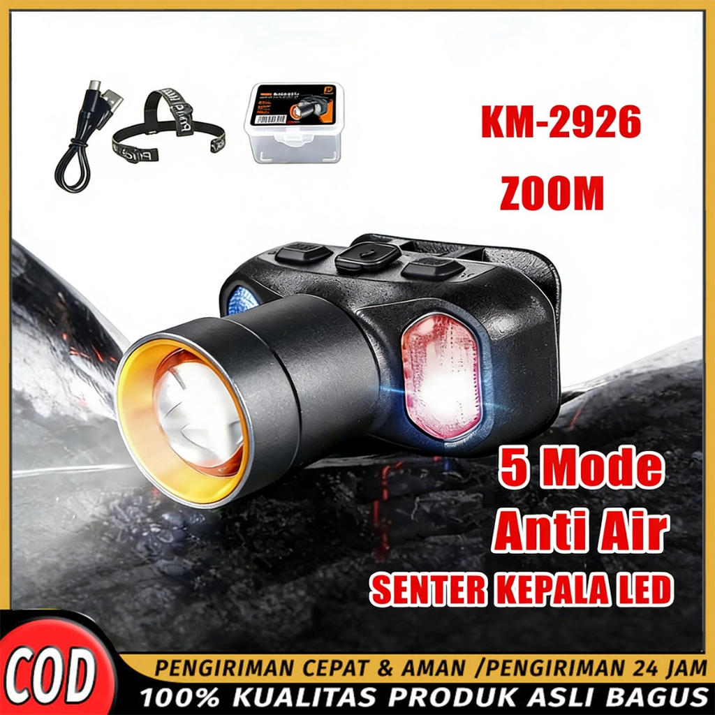 Senter Kepala Zoom Laser LED Lampu Headlight LED Senter Kepala Zoom Flash Led Rechargeable Headlight