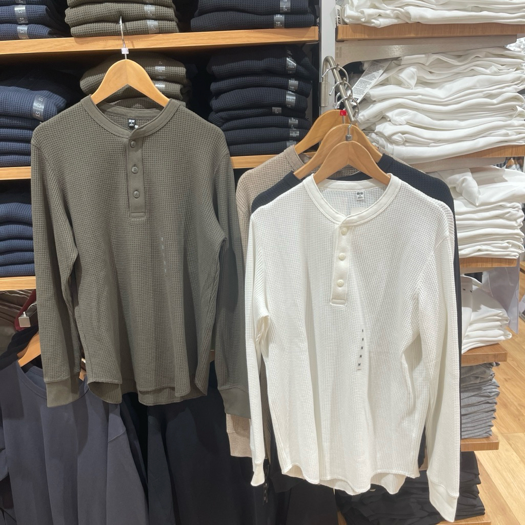 Tshirt Uniqlo Man WAFFLE HENLEY lengan panjang