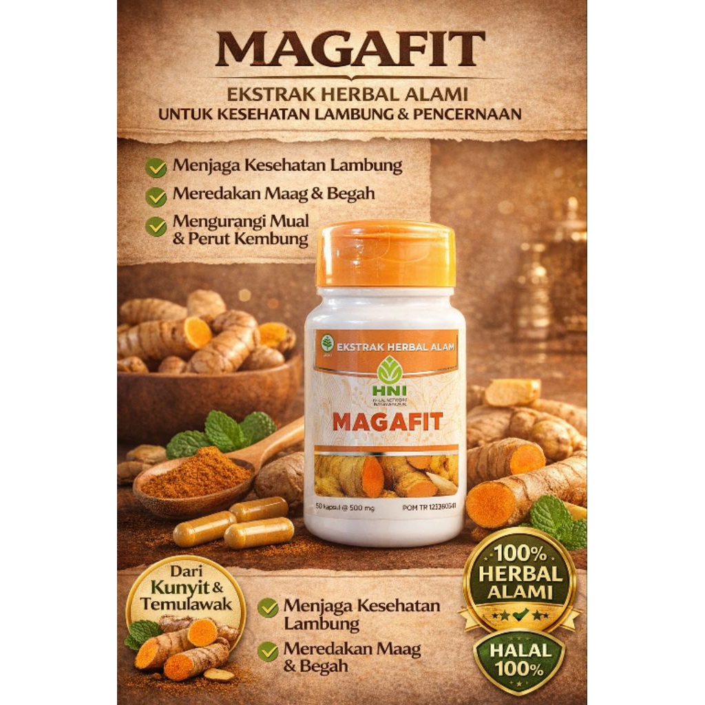 MAGAFIT HNI Herbal Lambung & Pencernaan | Obat Maag Alami | 50 Kapsul