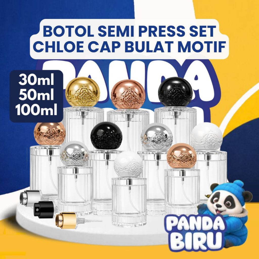 Botol Parfum Semi Press Set Chloe Trans Cap Bulat Motif 30ml 50ml 100ml Bottle Parfume | Panda Biru