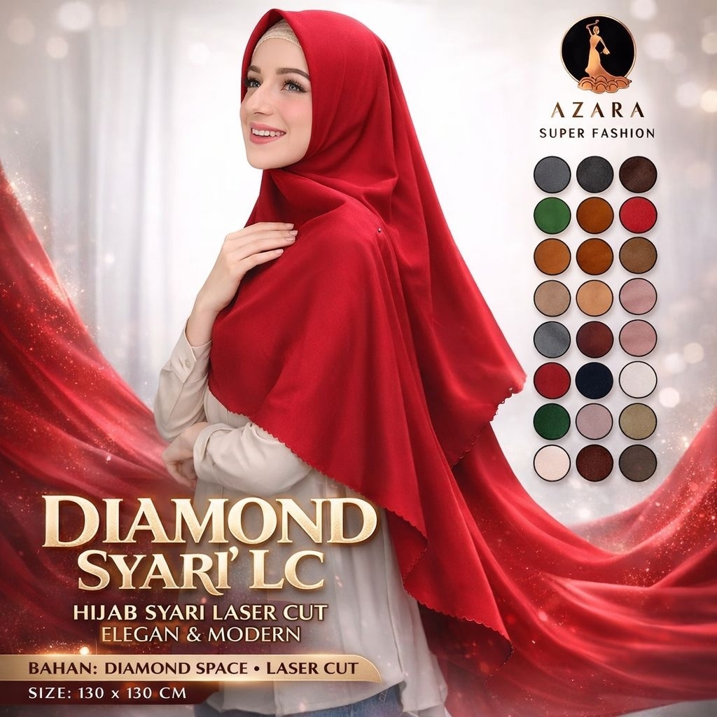 ISI 10 PCS Jilbab Kerudung Segiempat AZARA DIAMOND SYAR’I LC MA5103 Polos Mat Diamond Space