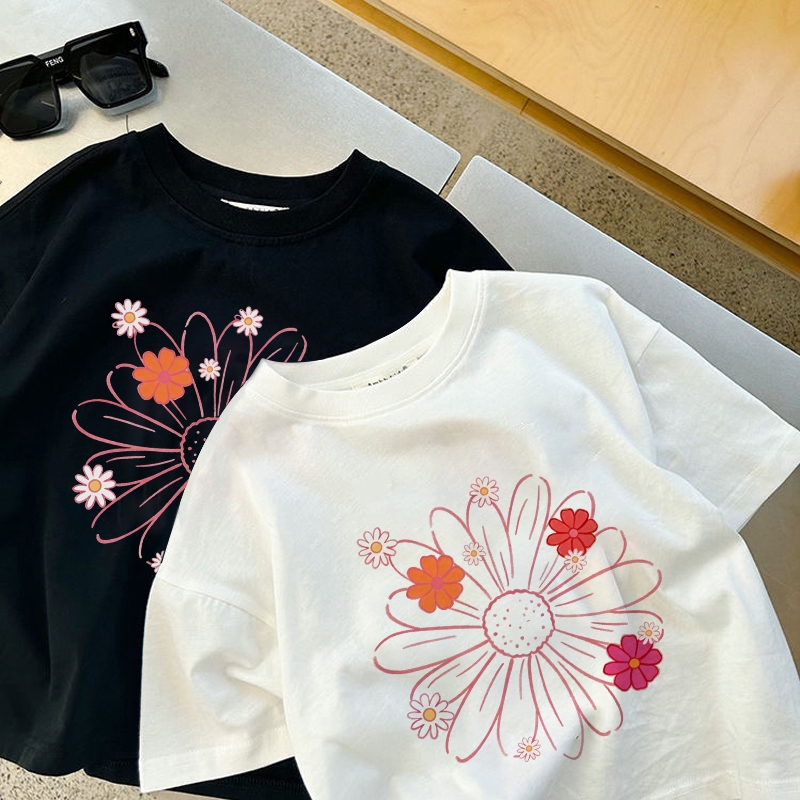 Dailyway Baju Kaos Anak Perempuan | T-shirt Terbaru Import Untuk usia 2-12 Tahun | Cetakan bunga kec