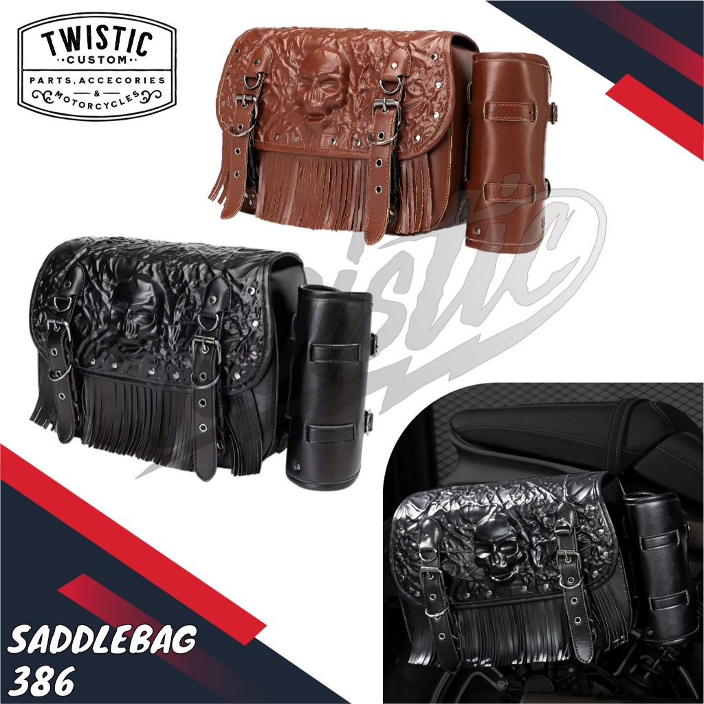 Side Bag Saddle Bag Saddlebag 386 Tas Kulit Samping Pannier Motor Harley Davidson Vulcan 650 Honda R