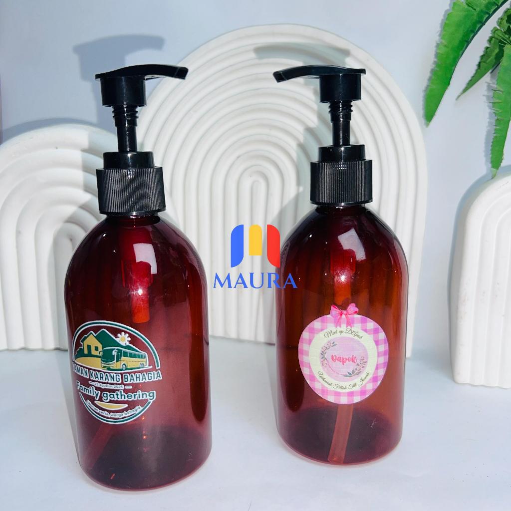 Botol Pump 250ml Oval Bening Botol 250ML Amber Pump N28 Botol Sabun Hand Wash Isi Ulang Sablon Decal