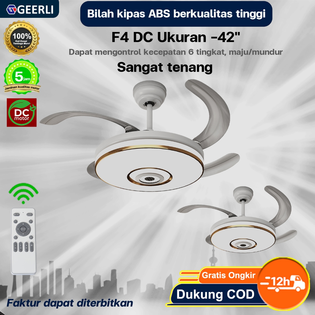 Kipas Langit Langit F4 DC 42 Inch 106cm Motor DC 20W Super Tenang Kontrol Remote 6 Kecepatan Maju Mu