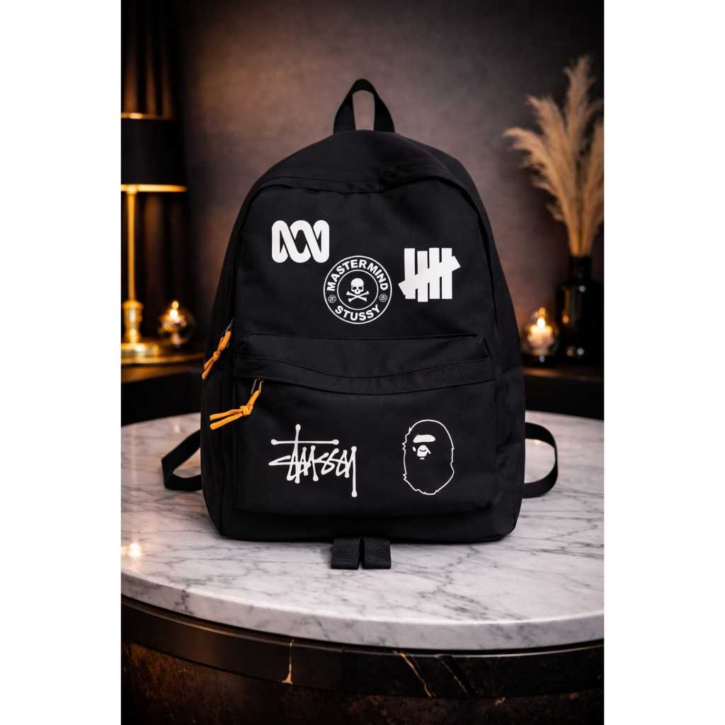 Tas Ransel Cowok Pelajar Sekolah SD SMP SMA Motif Bintang Black Metal Backpack Fashion Anak