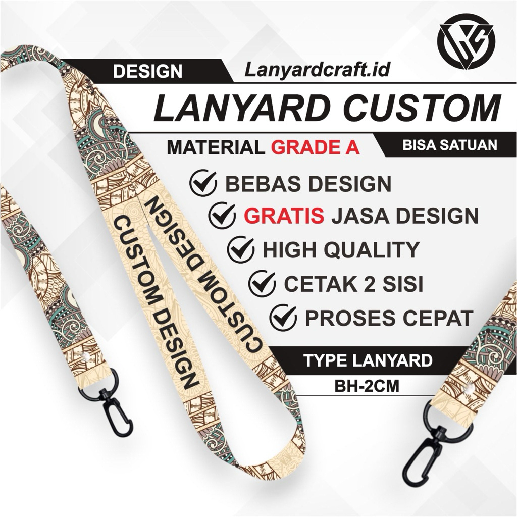 [CUSTOM SATUAN] Custom Lanyard Size 2cm Type BH Lanyard Id Card Printing / Lanyard Custom Desain Sat