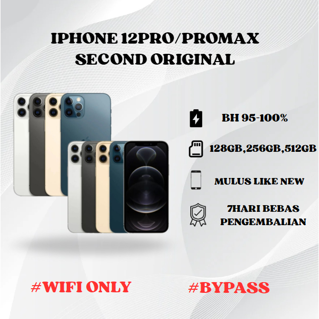 IPHONE 12 PRO/12 PRO MAX WIFI ONLY 128GB/256GB/512GB Bekas Second Original Mulus Fullset Game/Live/M