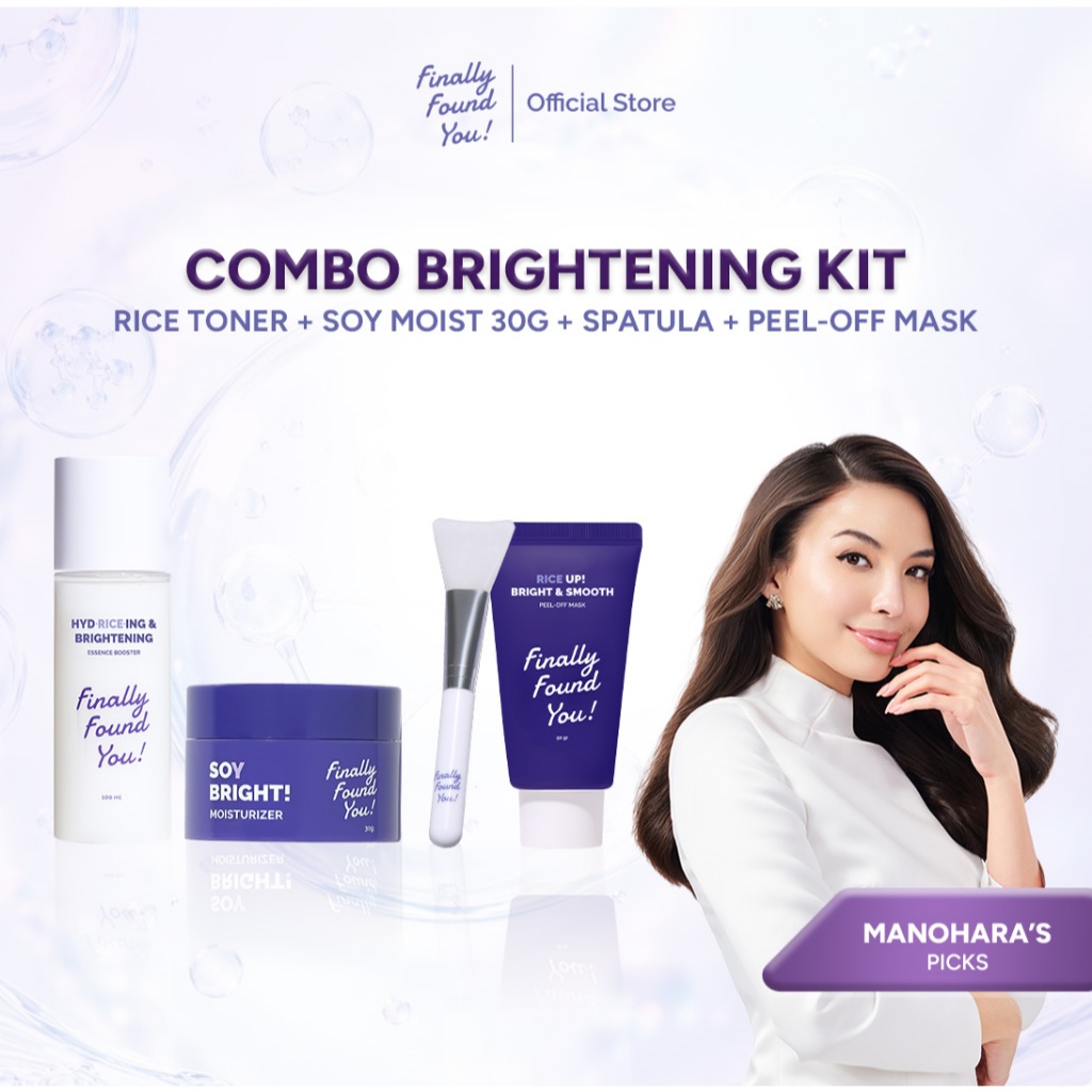 [Manohara's Pick] Finally Found You Combo Brightening Kit: (Rice Toner 100mL + Soy Moist 30g + Peelo