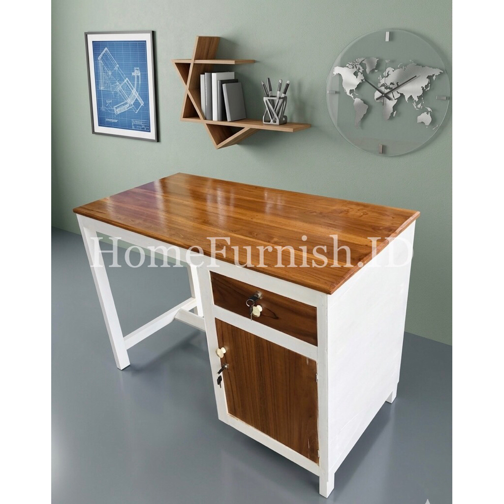 Meja Kantor / Meja Kerja Minimalis - Kayu Jati & Triplek