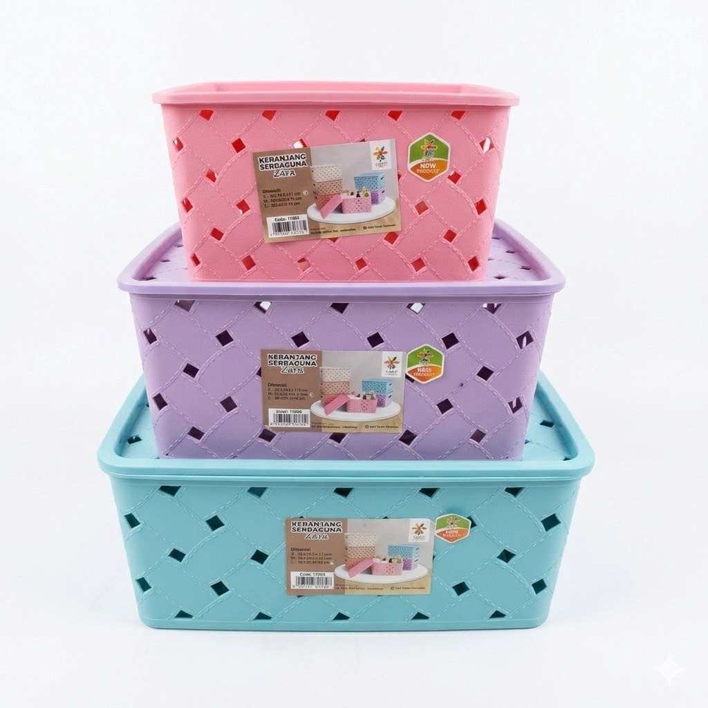 Keranjang Serbaguna Dengan Tutup Model Rajutan Rotan NARITA Zara Kirei Hommy / Bak Kucing / Tempat S