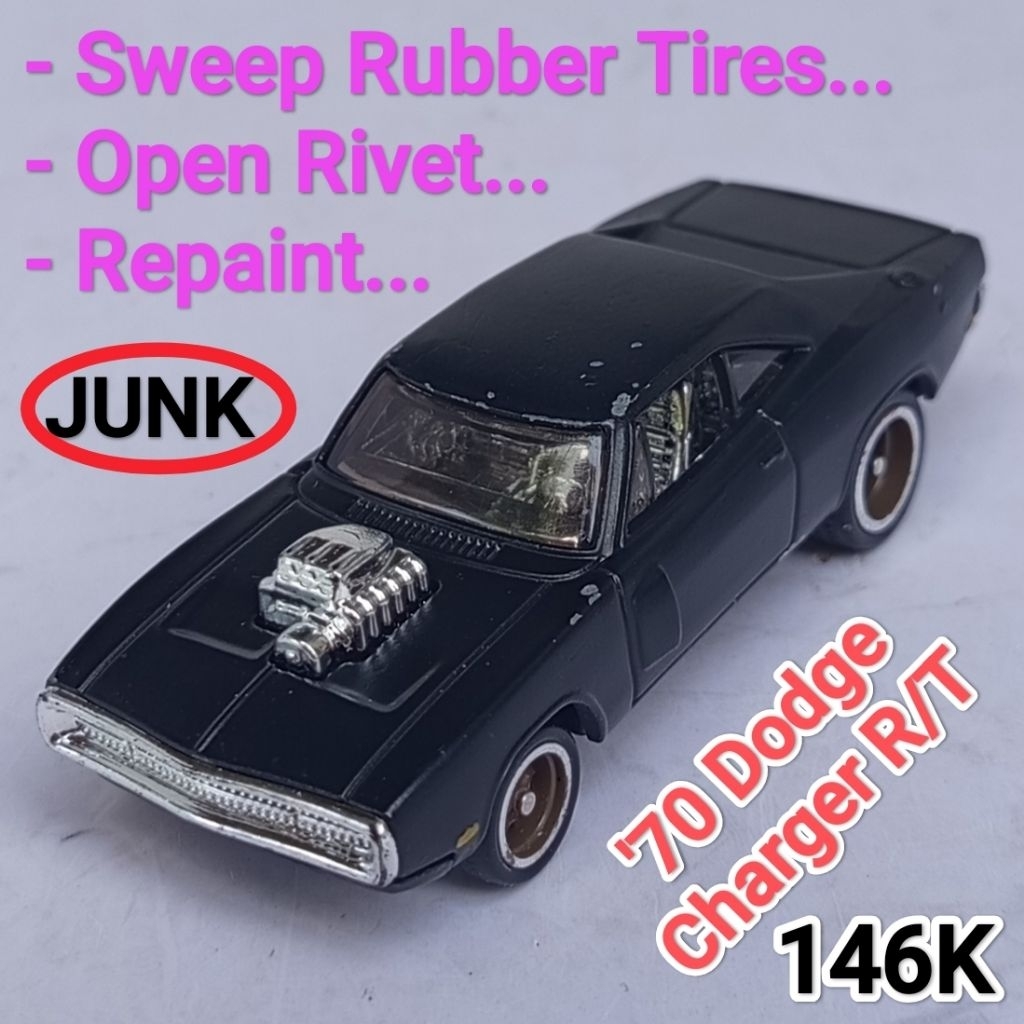 Hot Wheels 70 Dodge Charger RT Custom Hitam  FF Fast and Furious Dominic Toretto Loose Junk