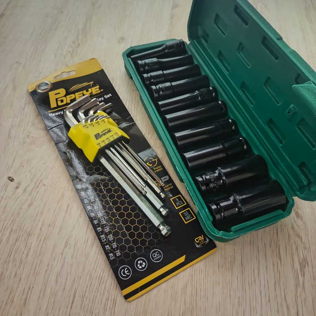 PAKET 2 SET MATA SHOCK SOK IMPACT + TEKIRO KUNCI L 8PCS / ALAT TUKANG / TOOLS / TOOLSET