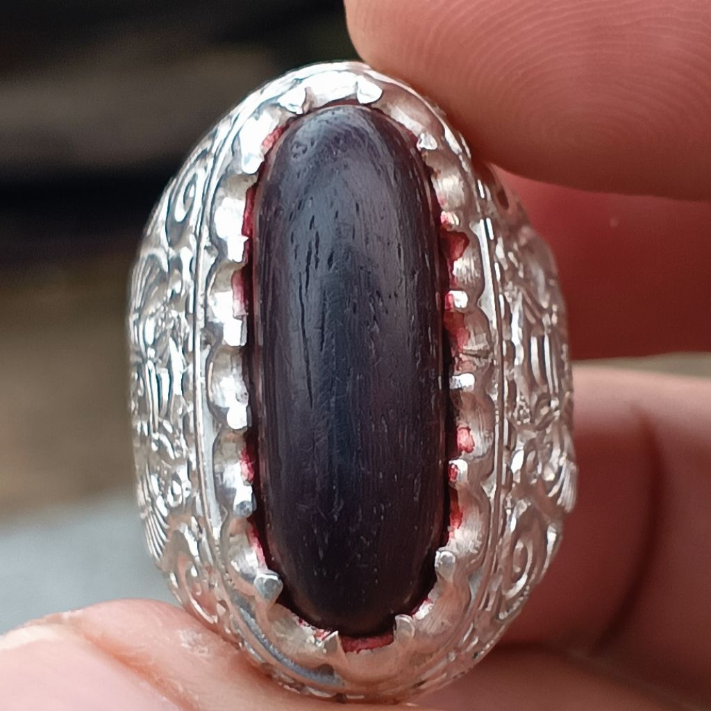 kayu wunglen ring perak ukir hobo