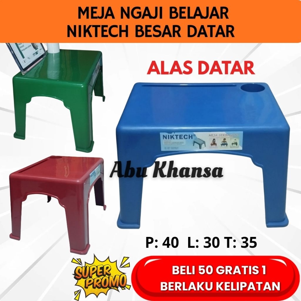 Niktech Meja Ngaji Plastik Alas DATAR Ukuran Besar Kuat dan Kokoh Untuk Dewasa dan Anak Belajar TPA