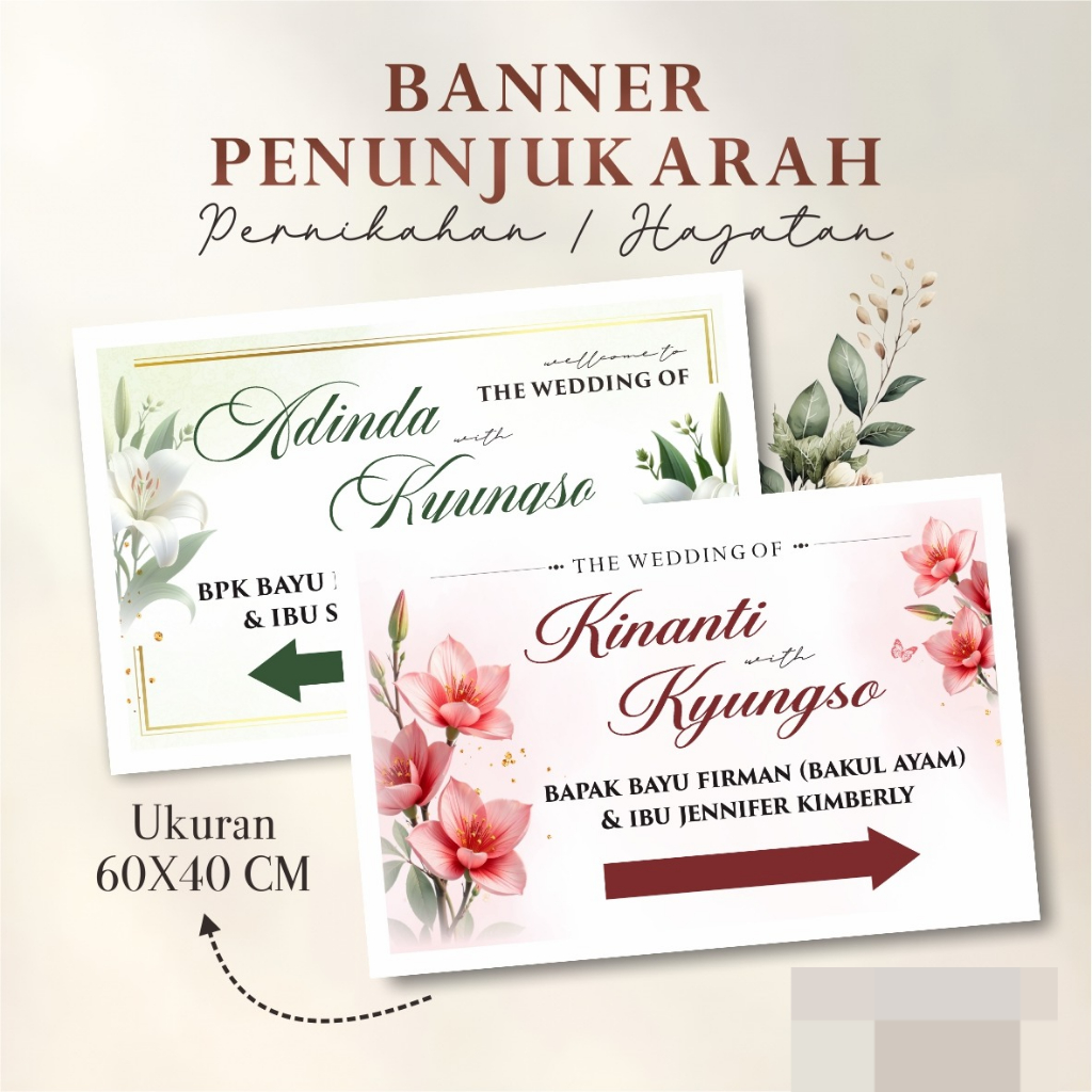Banner Penunjuk Arah Pernikahan / Hajatan | Banner Penunjuk Acara Lokasi | Custom Nama Ukuran 60 x 4