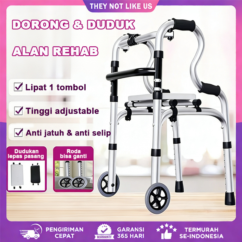 [COD DISKON 50%] & Walker Lipat Roda 4 Kursi Mandi Toilet Multifungsi Alat Bantu Jalan Lansia Beban 