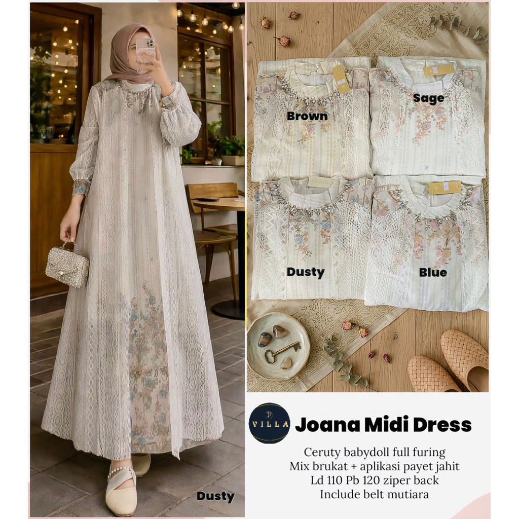 JOANA GHITA ADRIANA DRESS ORIGINAL BY VILLA gamis maxy katun mix katbol premium cantik