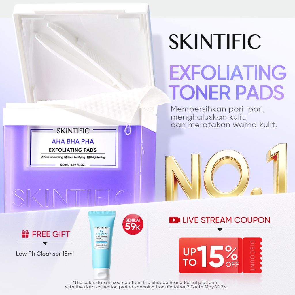 SKINTIFIC - Exfoliating Toner Pads | Pore Clean Clear Acne Blackheads Gentle Lebih Halus Exfoliasi W