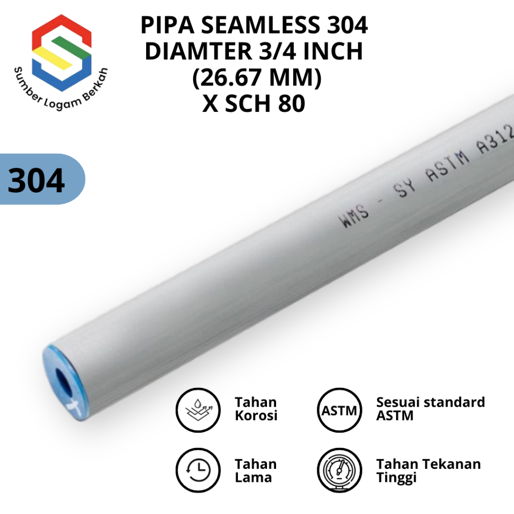 Pipa Seamless 3/4 inch (26.8 mm) sch 80 stainless steel 304