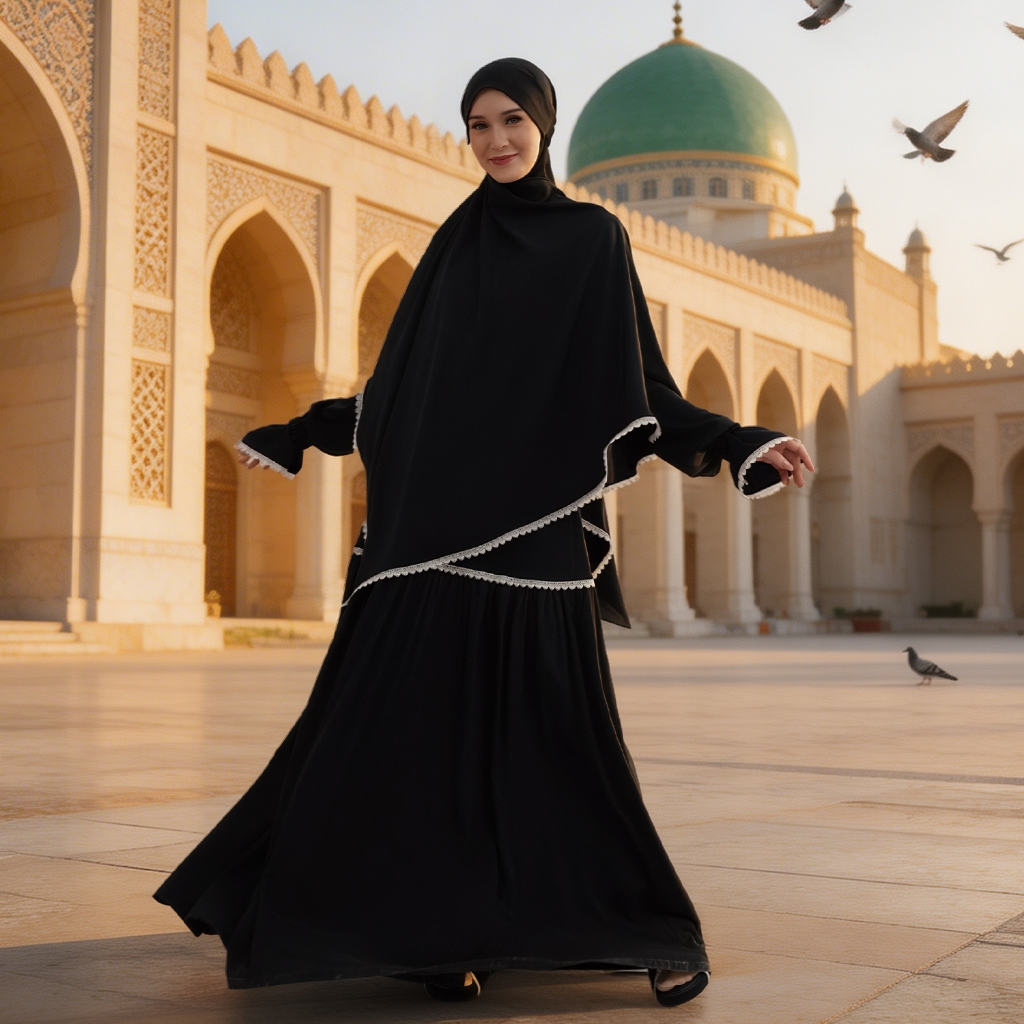 MANDJHA Salvina Black Dress With Hijab By IVAN GUNAWAN - Busana Muslim Modest ORIGINAL