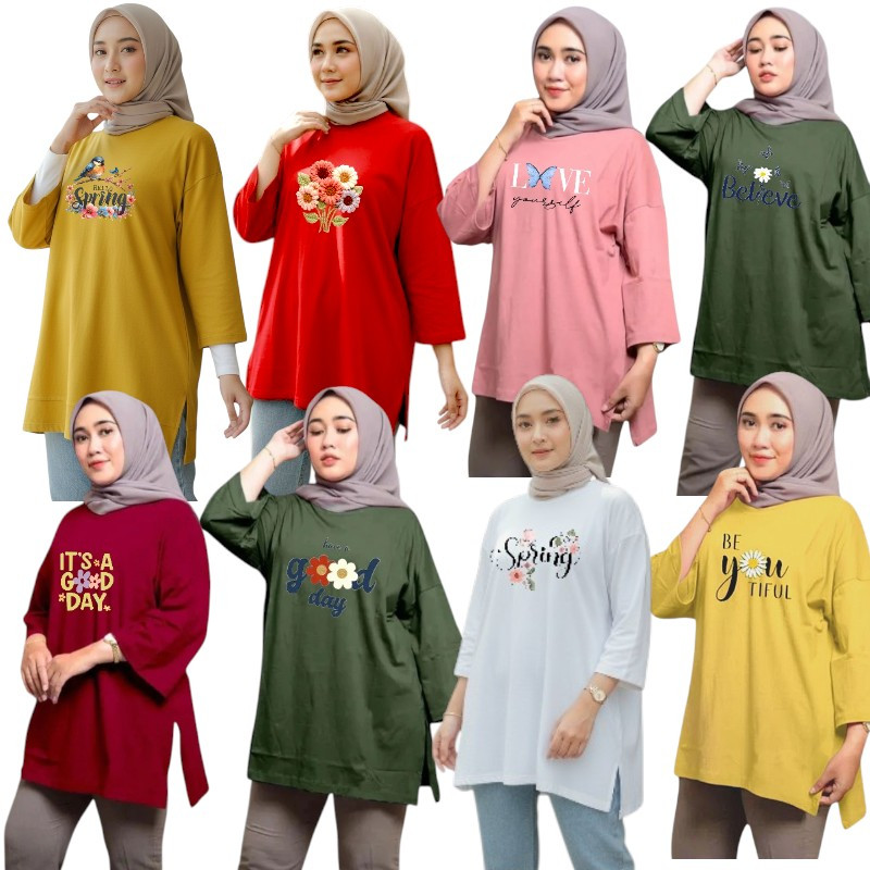 BAJU ATASAN BLOUSE OVERSIZE WANITA /  ATASAN WANITA OVERSIZE MOTIF LENGAN 3/4 LD130CM