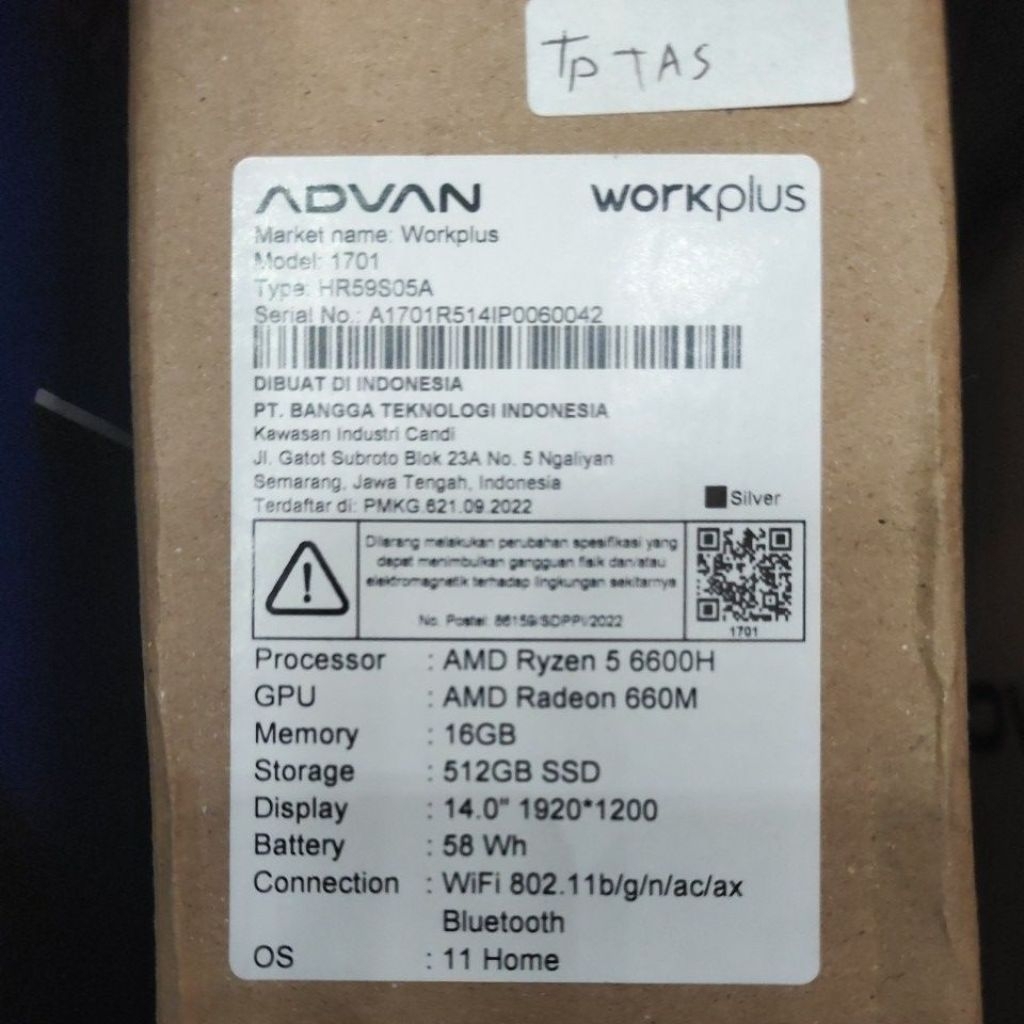 ADVAN WORKPLUS AMD RYZEN 5 6600H , RAM 16GB, 512GB SSD