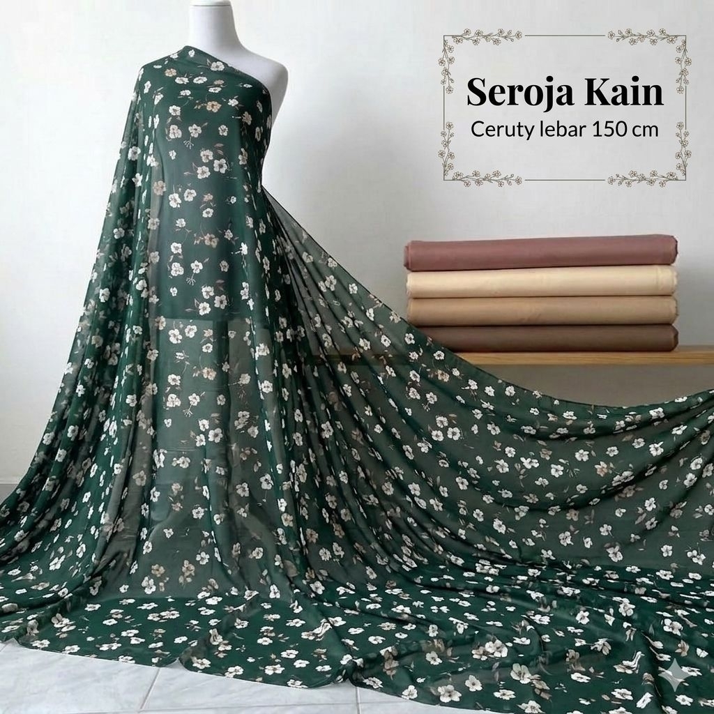 Kain Sifon Ceruty Motif Bunga Kecil Putih Coksu Bahan Dress Gamis Jilbab Flowy Premium Mnt