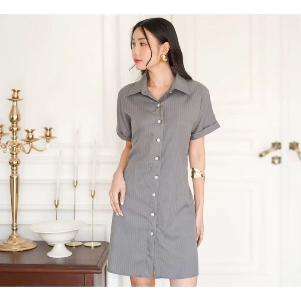 Dress bangkok Kancing Kemeja Kantor Wanita