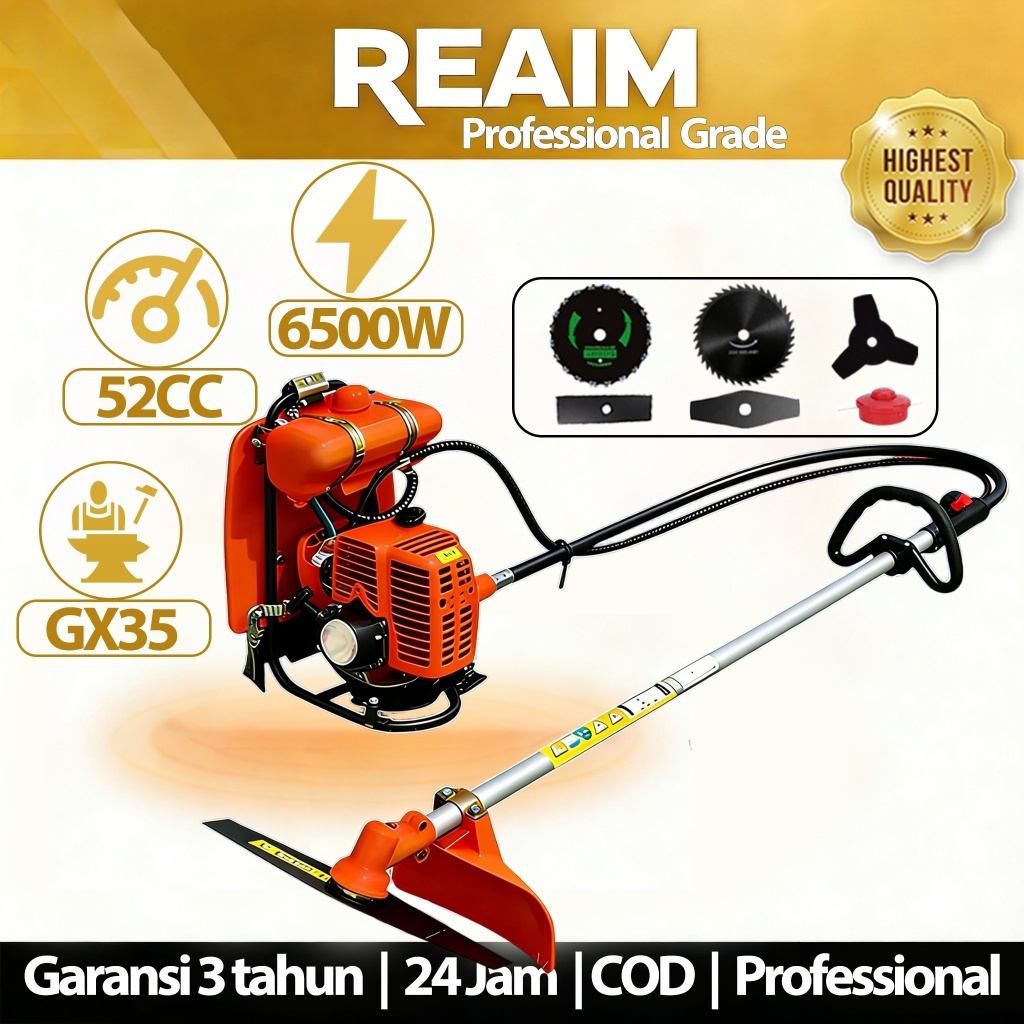 Reaim Mesin Pemotong Rumput Bensin Gendong Mesin Potong Rumput 2Tak 52CC 6500W KualitasTerbaik Rumpu