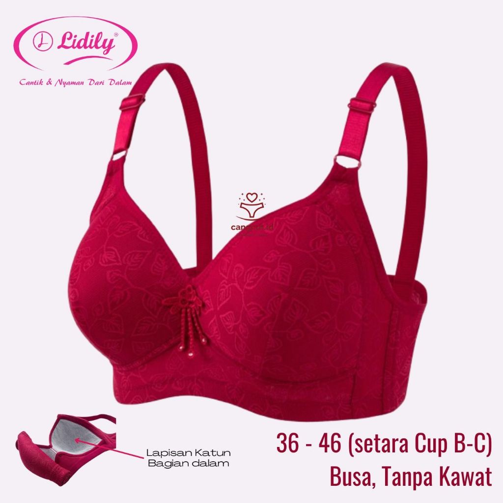 Lidily Bra DD6680 Jumbo Size 38-46 Tanpa Kawat Busa Tipis Bra Full Cup Bahan Katun Adem