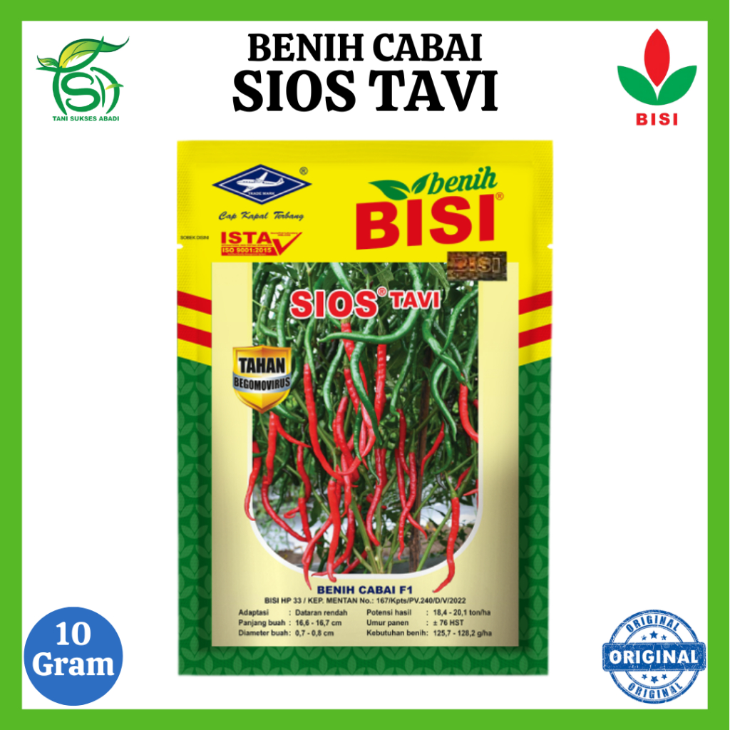 Benih Cabai SIOS TAVI (10 Gram) - Bibit Cabe Keriting Hibrida F1 BISI