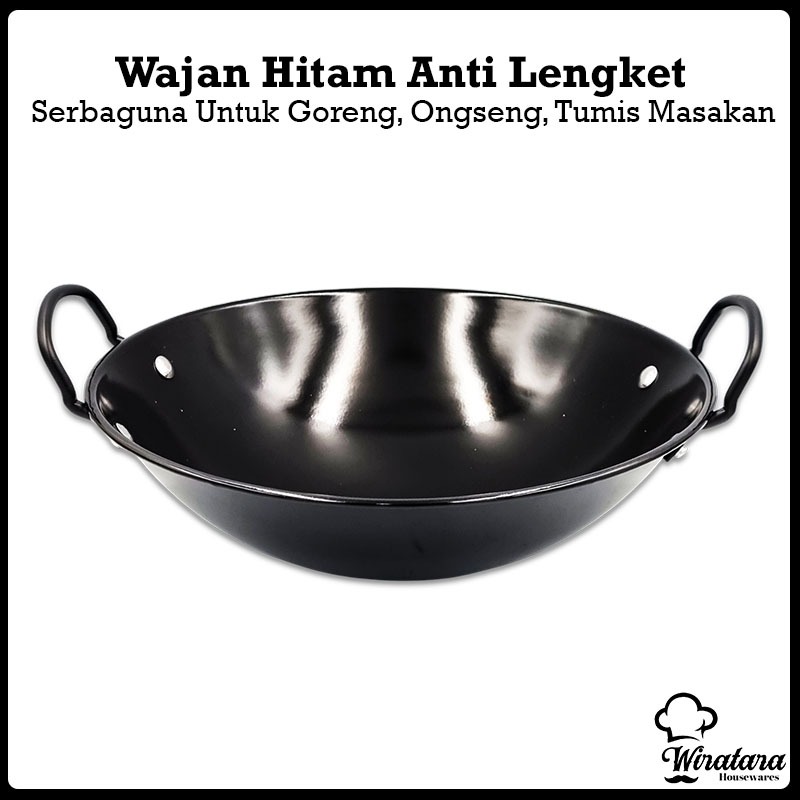 Nagako Wajan Cekung Hitam Tebal Anti Lengket Premium | Kuali Penggorengan Enamel Besar Jumbo | Wok