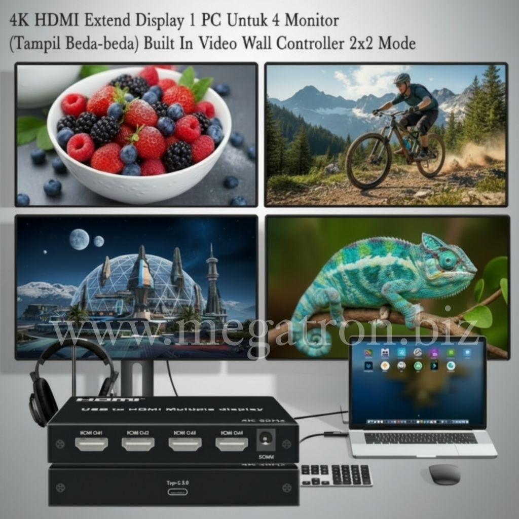 Multiple Monitor 1 PC to 4 TV (bisa mode extend dan Video Wall 2x2) - resolusi 4K