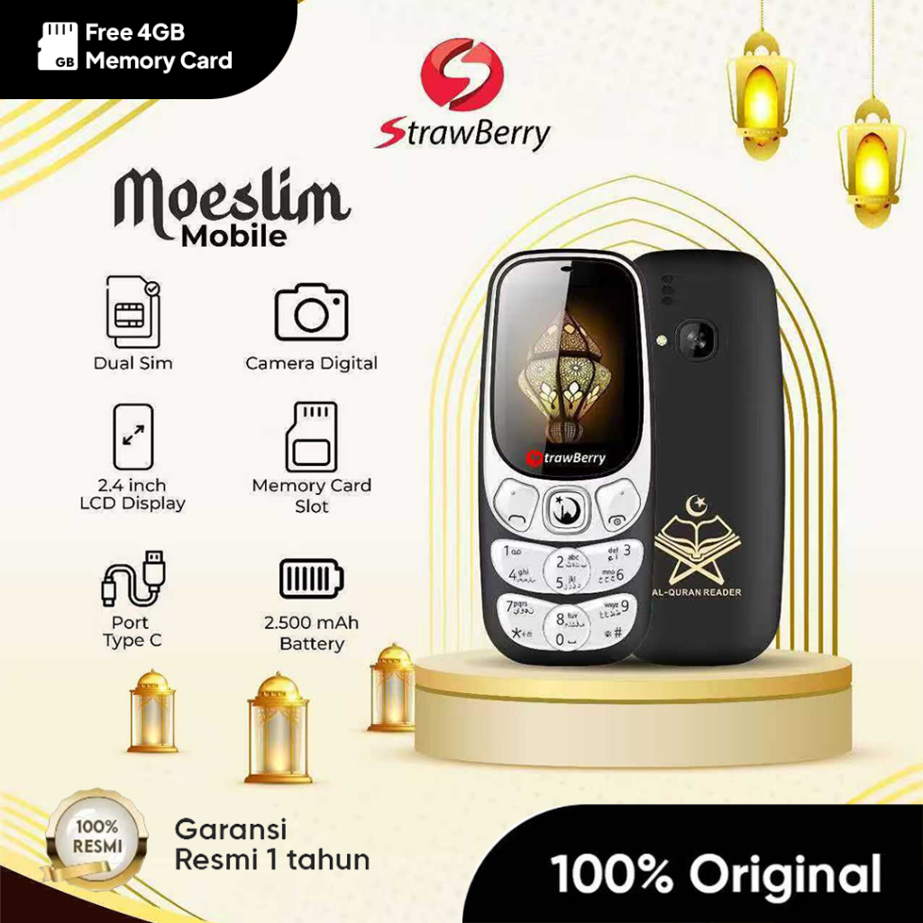 [GRATIS 4GB MEMORY CARD] StrawBerry MOESLIM HP Murah Bisa Dengar Surat Al-Quran Digital Camera Type-