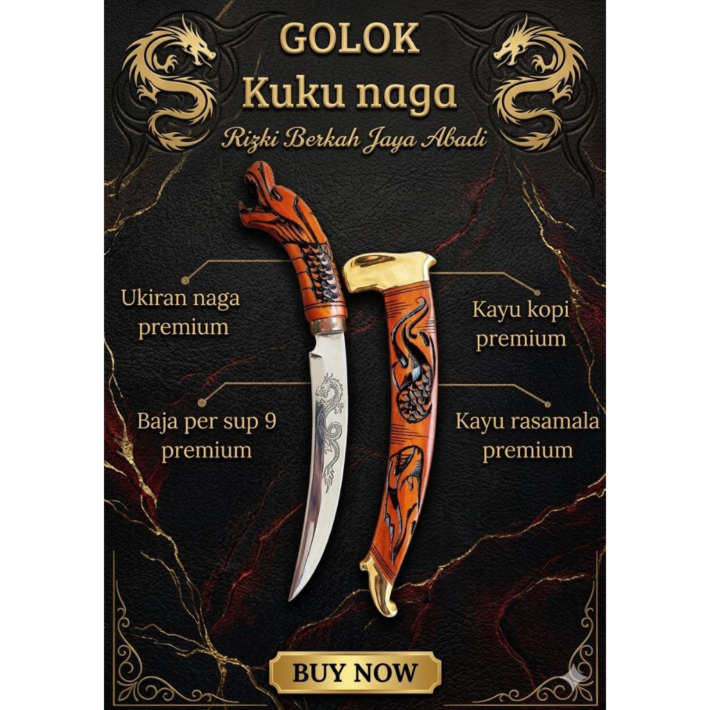 Golok kebun kuku naga bahan baja per sup 9 , dengan ukiran naga