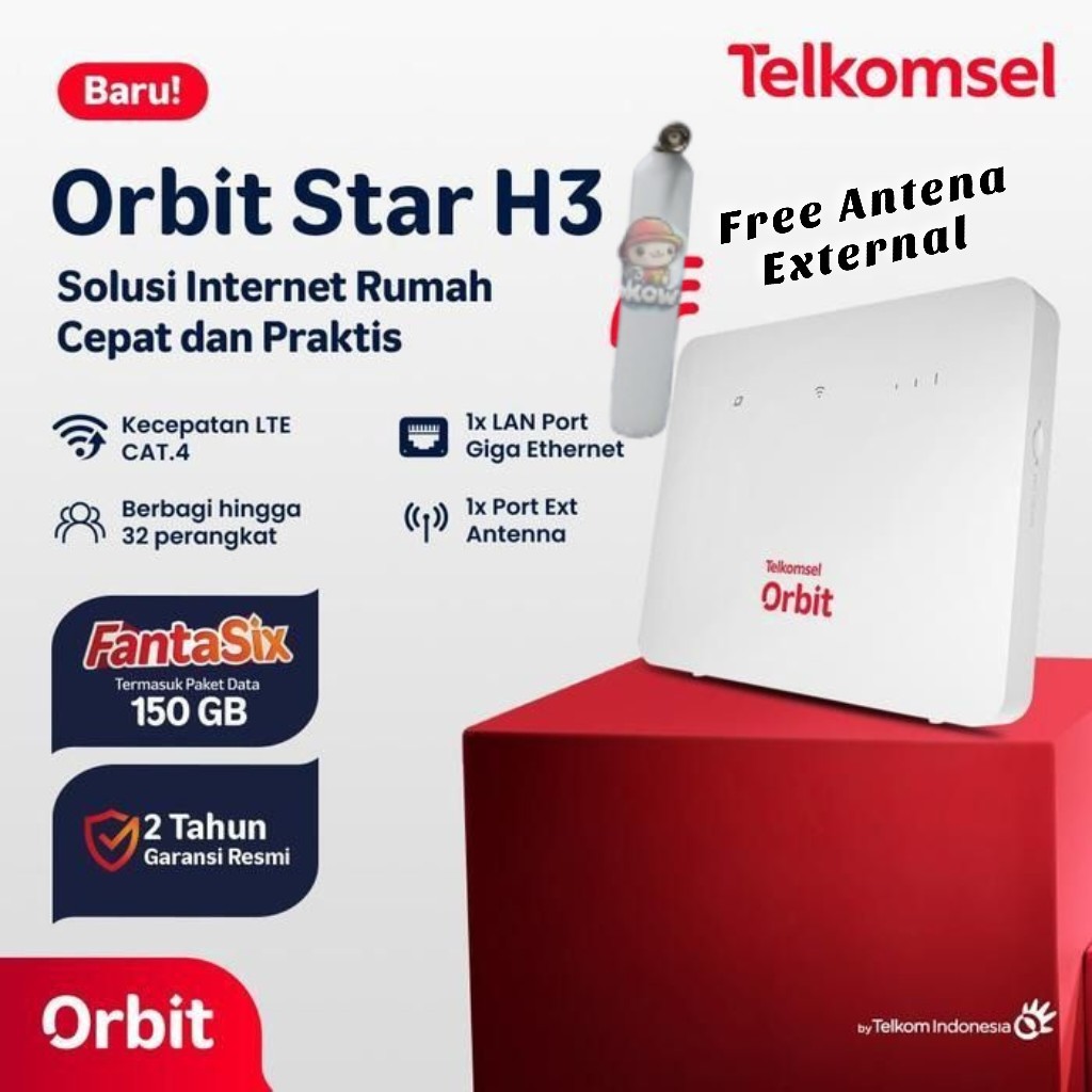 Telkomsel Orbit Star H3 B313 Modem WiFi 4G High Speed FREE ANTENA