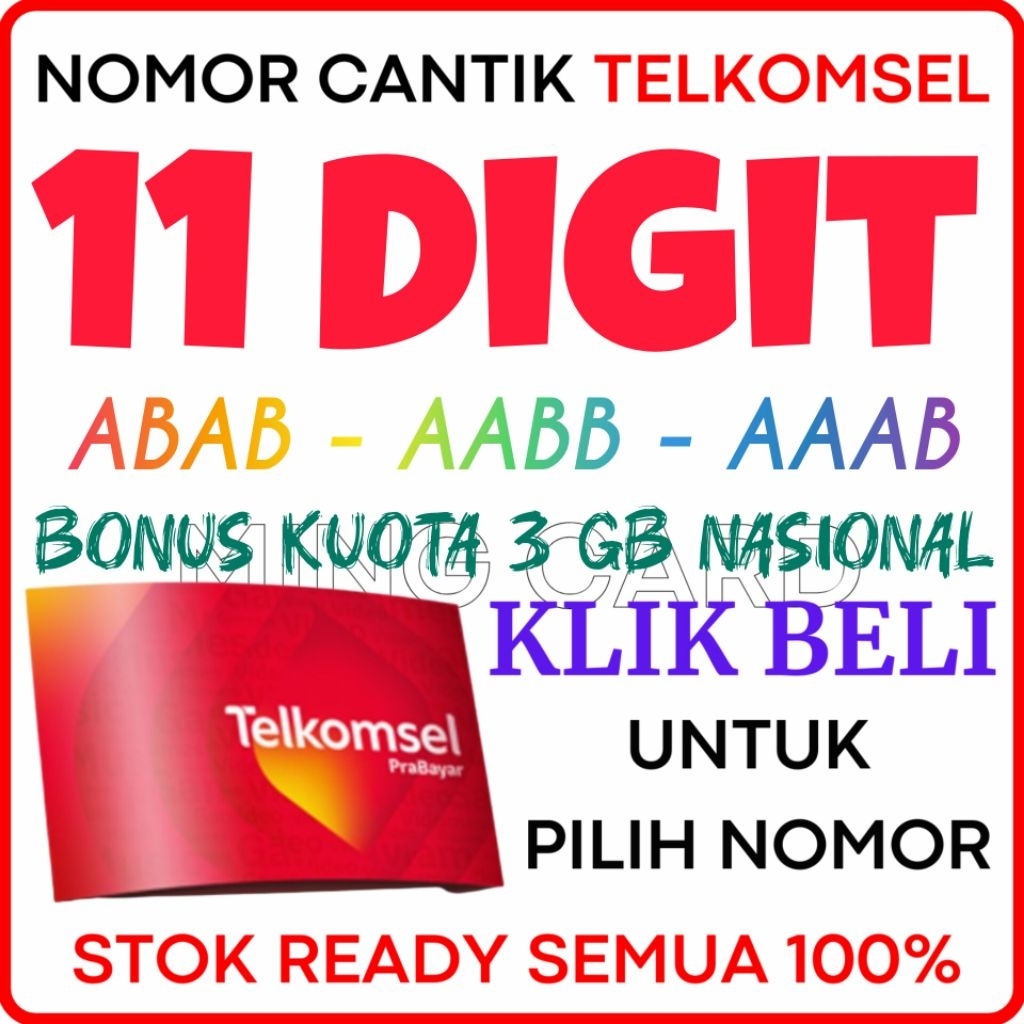 TIPE 11 DIGIT ABAB SALE MURAH ( BOX 3 ) - Nomor Cantik Telkomsel 4G/5G Kartu Perdana Simpati Cantik 