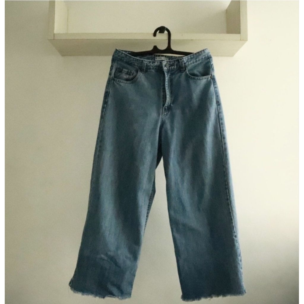[PRELOVED] Ckey Jeans Celana Jeans Kulot Baggy Biru Blue Denim Straight Pants Baggy Jeans Unfinished