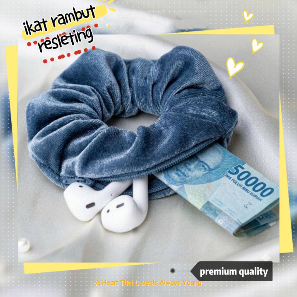 kunciran rambut bludru Velvet bahan premium aksesoris rambut wanita cempol hijab resleting Zipper  u