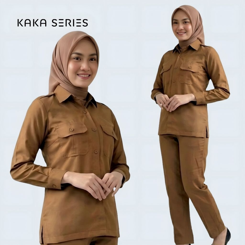 Baju Pns Wanita Khaki Tua Kemeja Set Celana dan Rok | Seragam Dinas Keki Tua