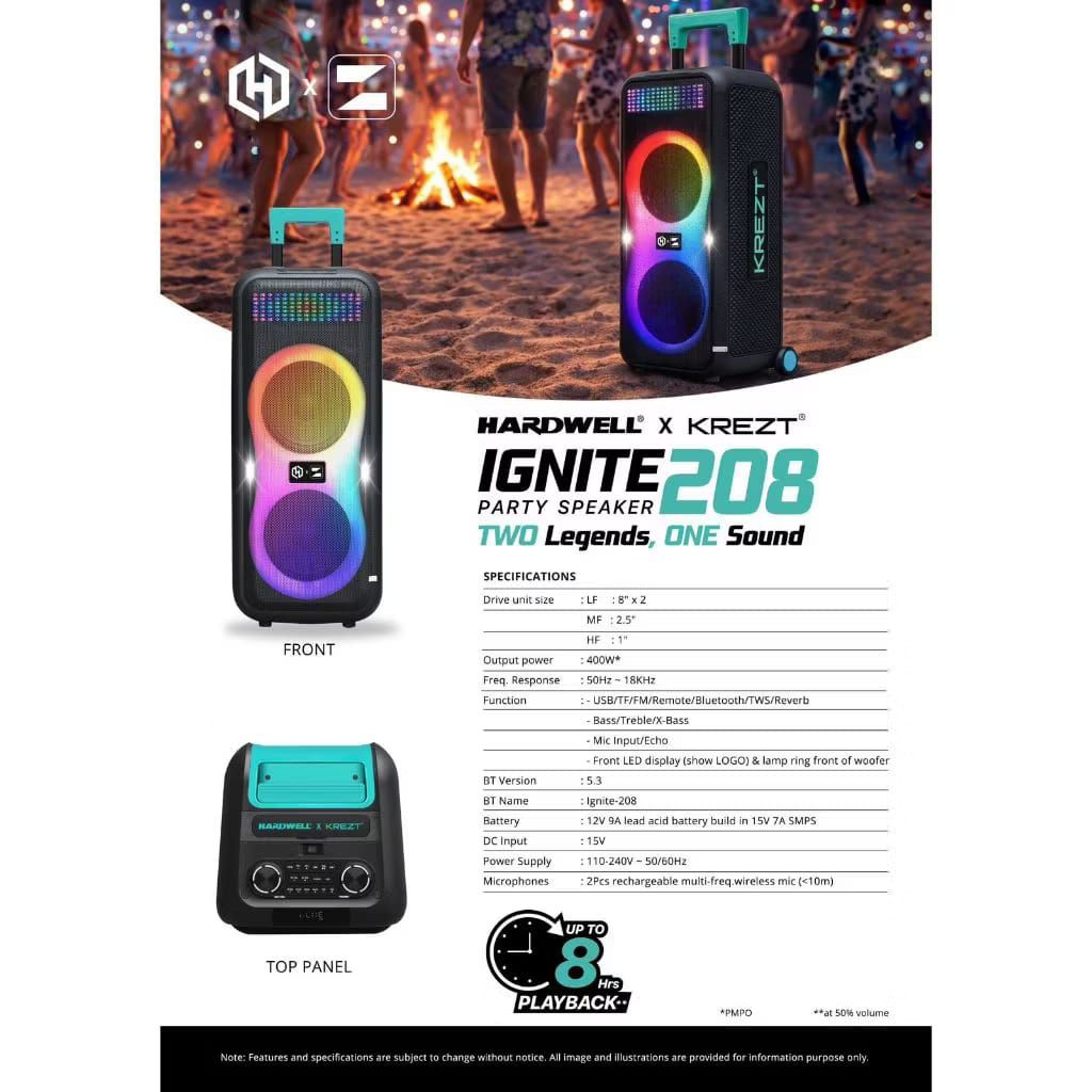 speaker aktif portable hardwell X krezt pluss mic wireless speaker party Box