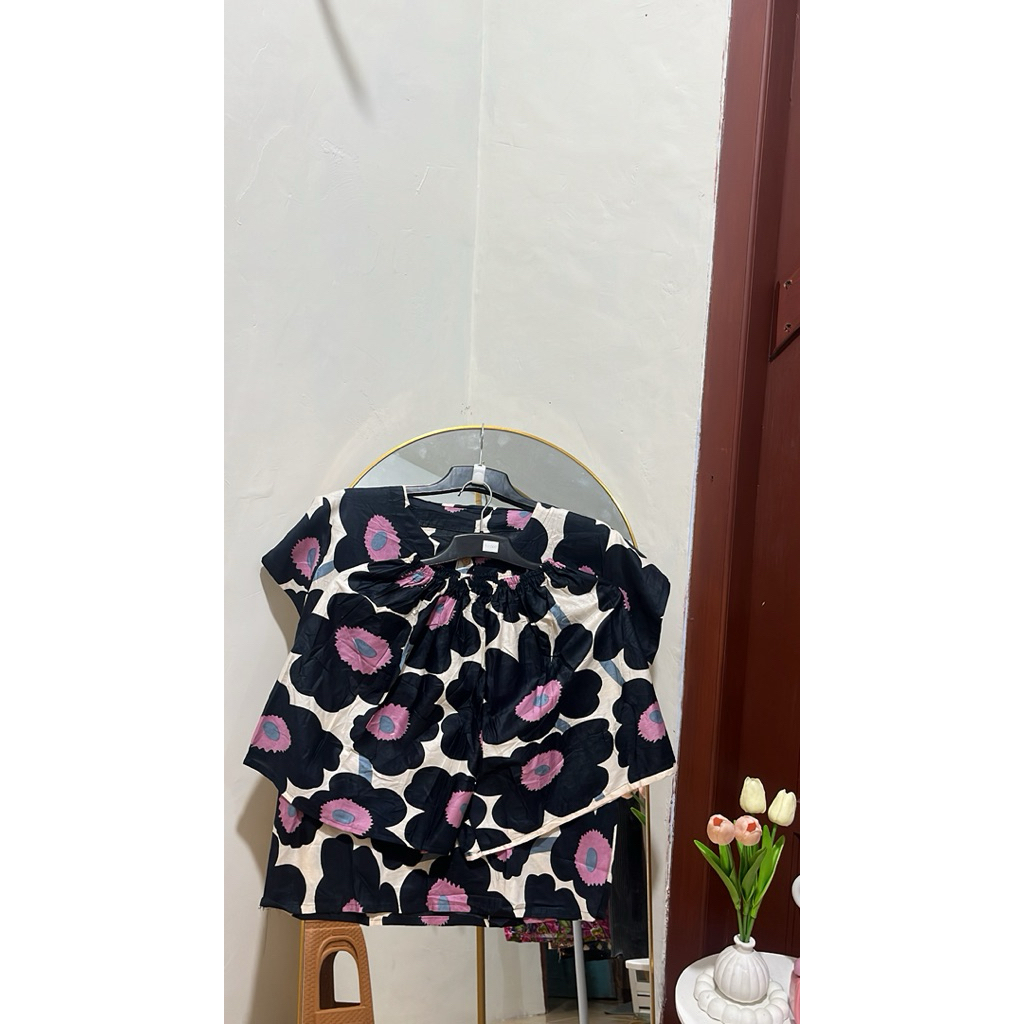one set Baju Tidur Wanita Setelan Pendek Baby Doll Rayon Bali Adem Busui Friendly Baju Tidur