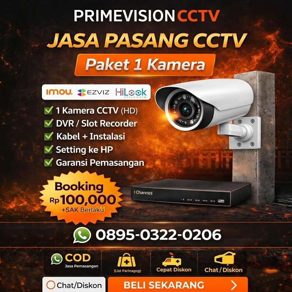 Jasa Pasang CCTV Paket 1 Kamera HD | Instalasi + Setting HP